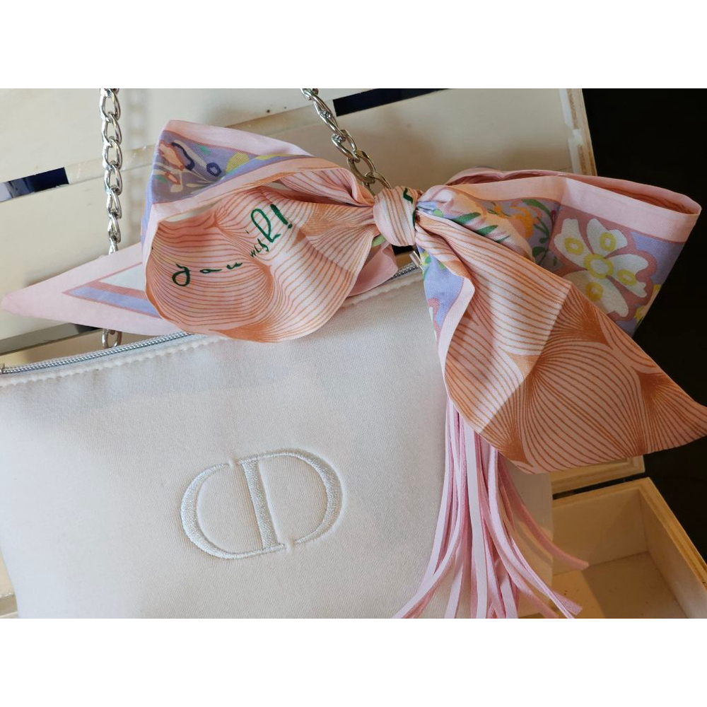 Dior White Crossbody Bag with Pink Scarf Accent - Picture 4 of 15